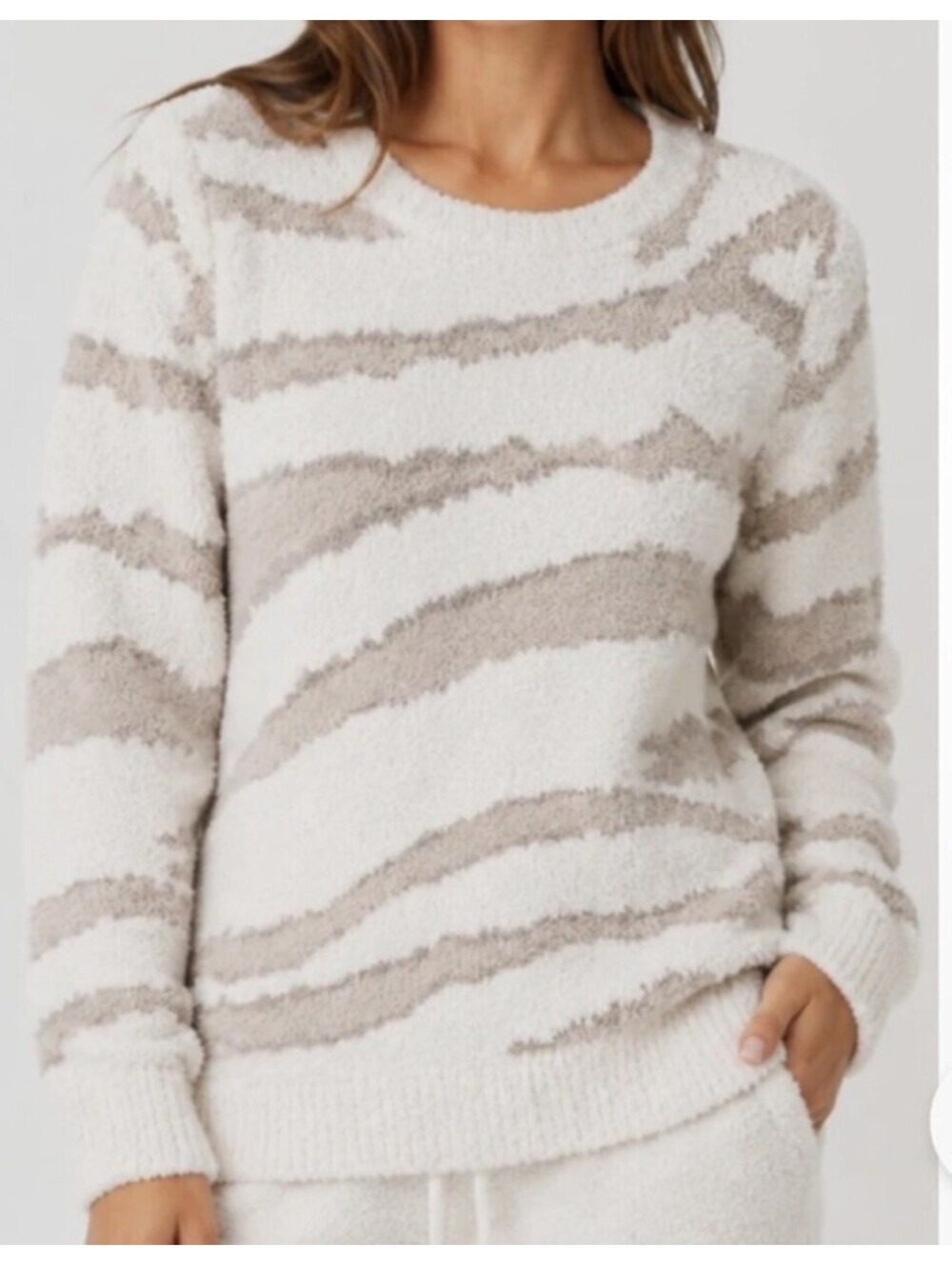 BAREFOOT DREAMS seaside brown cream cozychic top sz  M